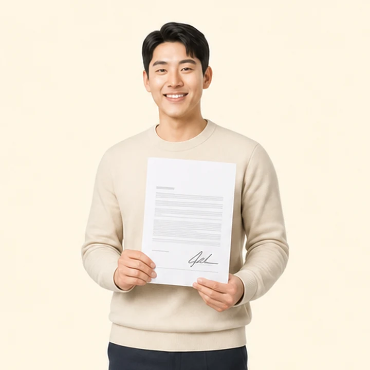 신용불량 캐스퍼 장기렌트카 서면 견적서를 들고 있는 고객